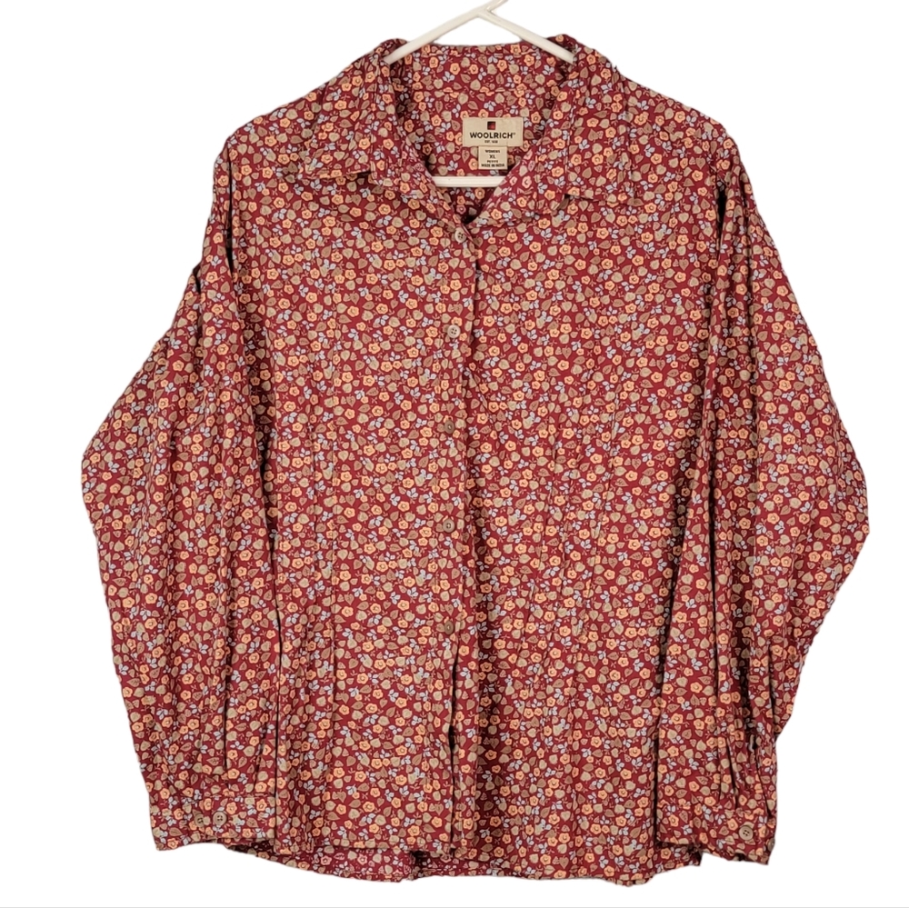 Woolrich Vintage Sping Summer Floral Pleated Waist Long Sleeve Button Down XLP